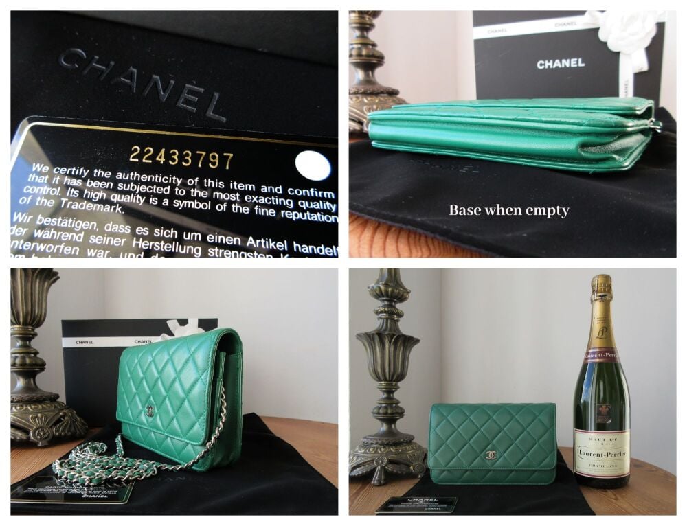 Chanel Classic Wallet on Chain in Emerald Green Caviar with Shiny Silver Hardware - SOLD