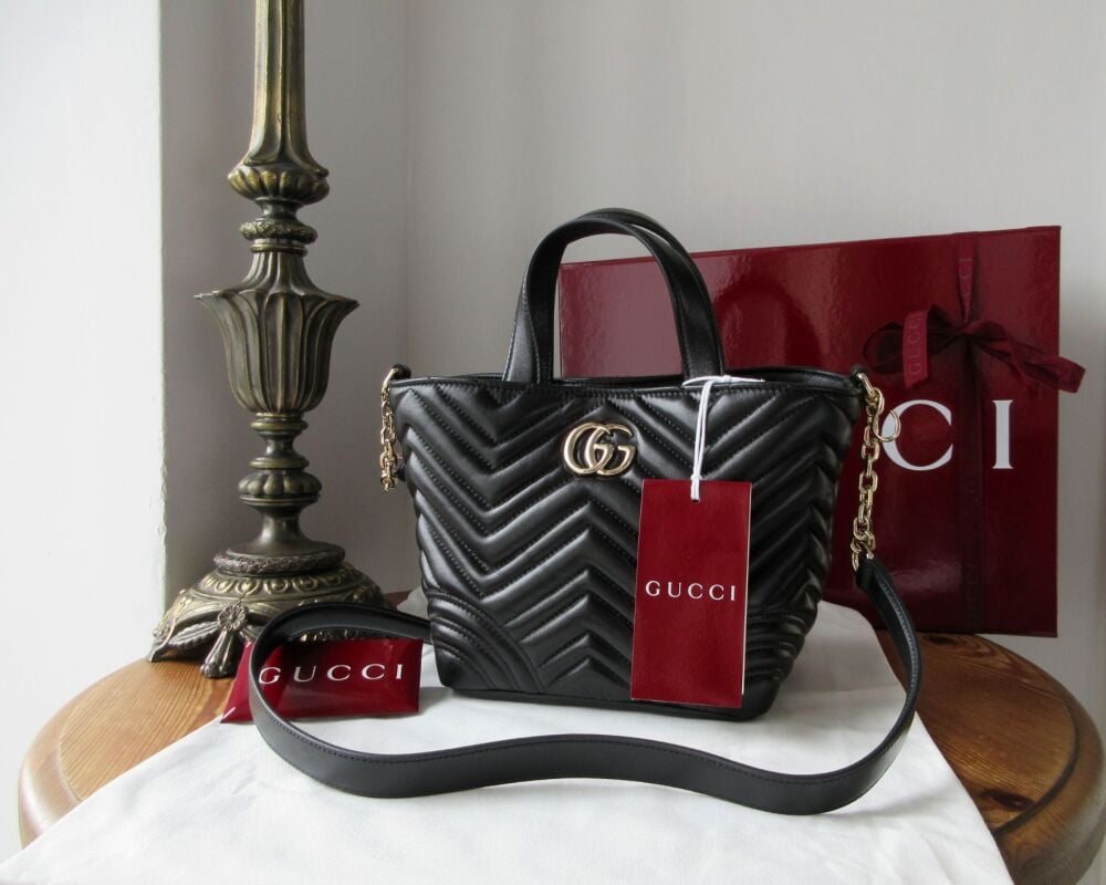 Gucci Betty Small Tote in Black Matelassé Chevron Quilted Lambskin - New*