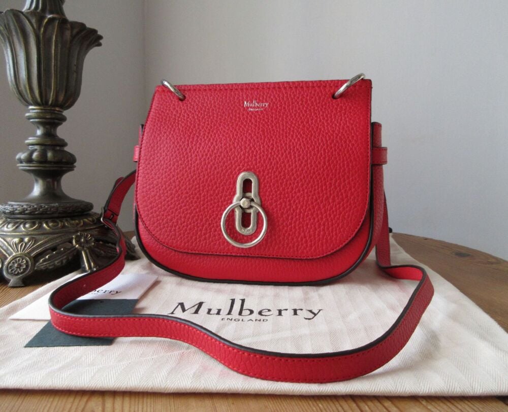 Mulberry Small Amberley Satchel in Lancaster Red Heavy Grain with Brushed Silver Hardware