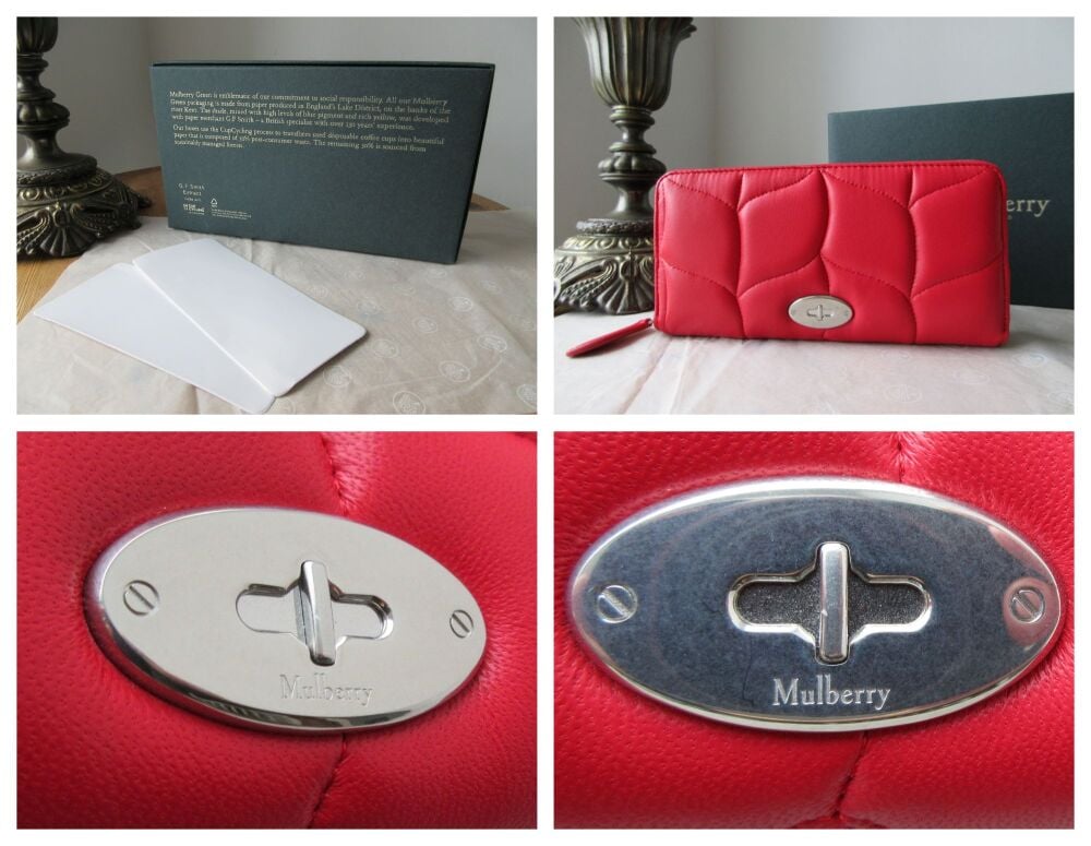 Mulberry Softie Long Zip Around 8 Card Wallet in Lancaster Red Quilted Calf Nappa - New*