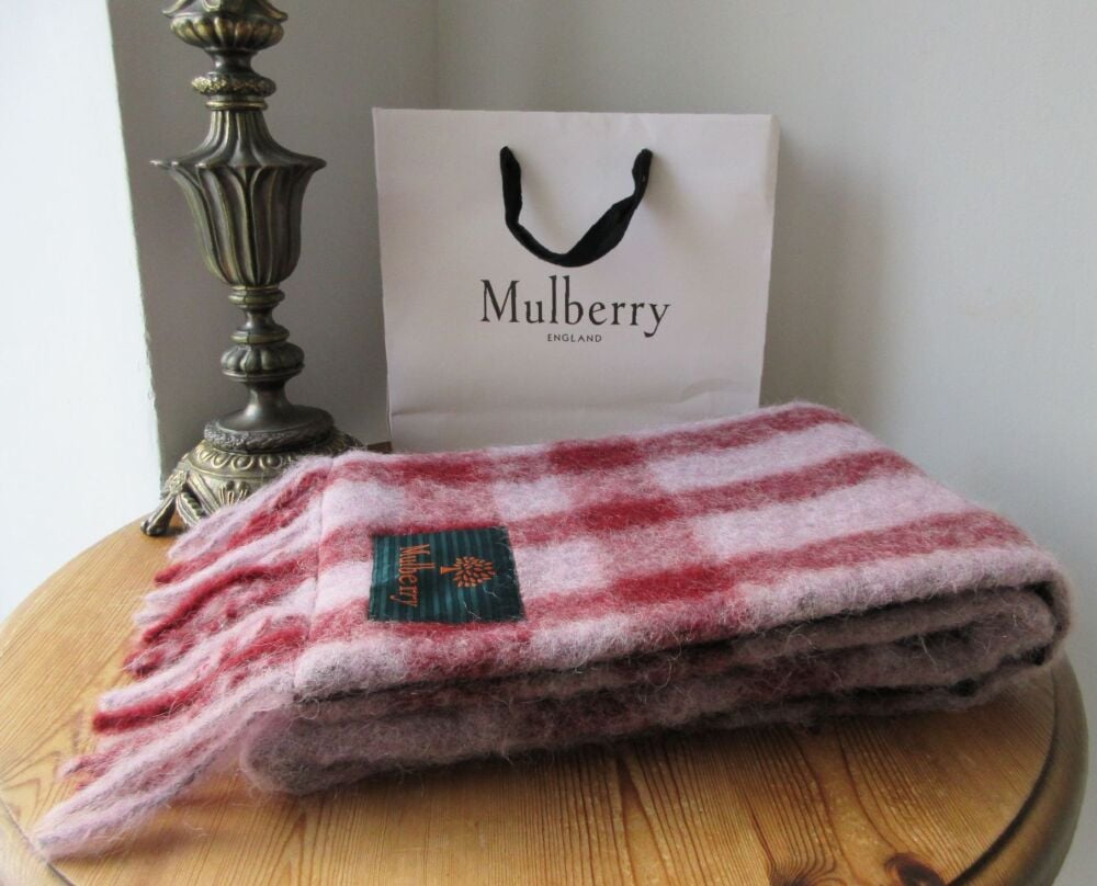 Mulberry Fringed Winter Scarf in Lilac Blossom & Crimson Alpaca, Mohair & Wool Mix