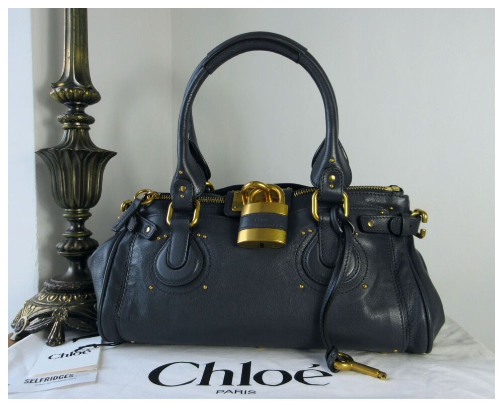 Chloé Paddington Re-Edition in Navy Black Grained Leather - SOLD