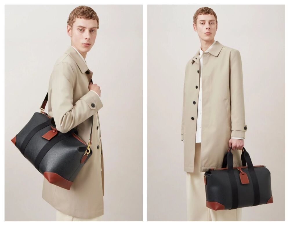 Mulberry Small Clipper Travel Duffle in Black Eco Scotchgrain & Cognac Leather