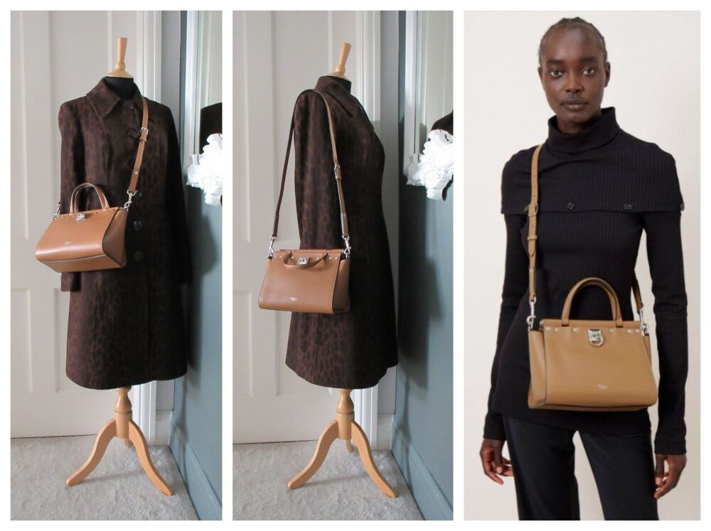 Mulberry Small Iris with Flat Studs in Teak Classic Smooth Calf with Brushed Silver Hardware