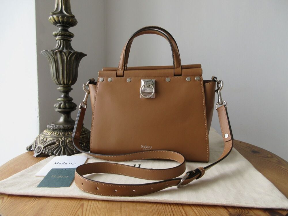 Mulberry Small Iris with Flat Studs in Teak Classic Smooth Calf with Brushed Silver Hardware