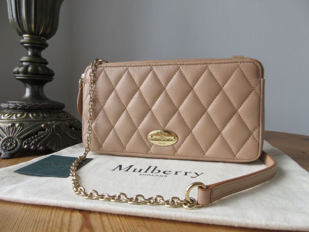 Mulberry Plaque Wallet on Chain in Light Salmon Quilted Shiny Calf Leather