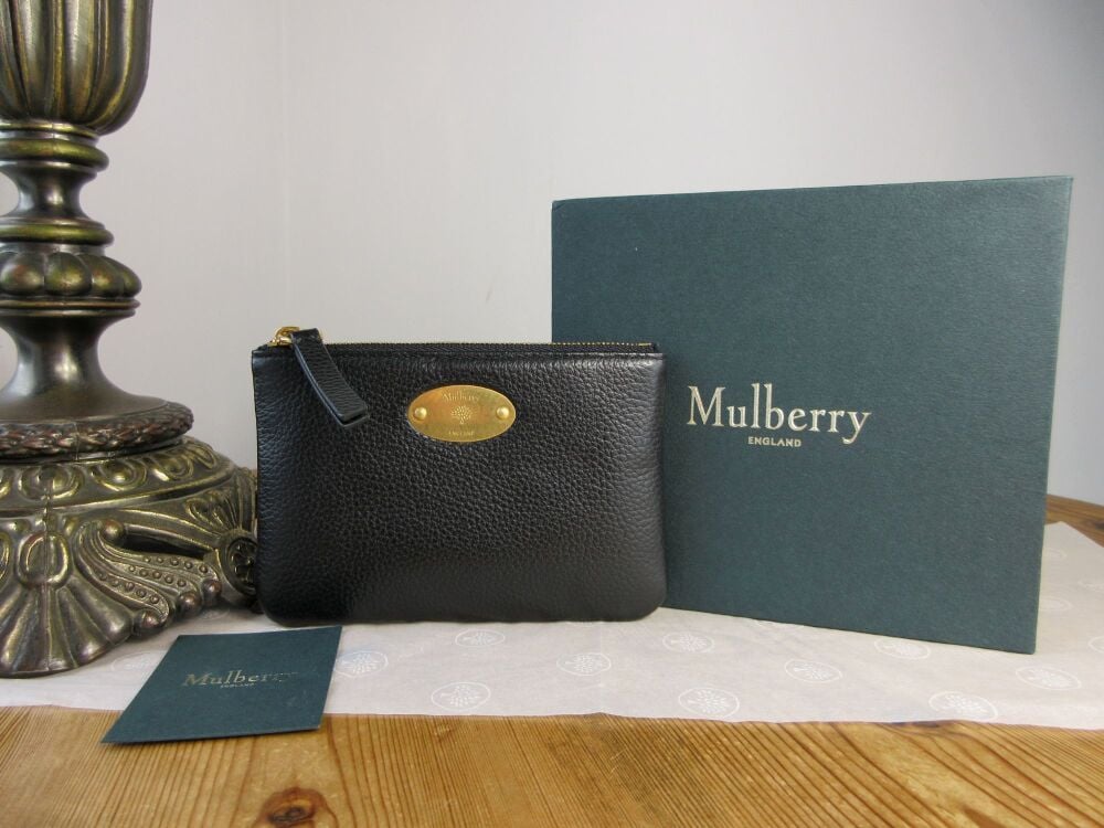 Mulberry Plaque Small Zipped Coin Card Pouch in Black Small Classic Grain