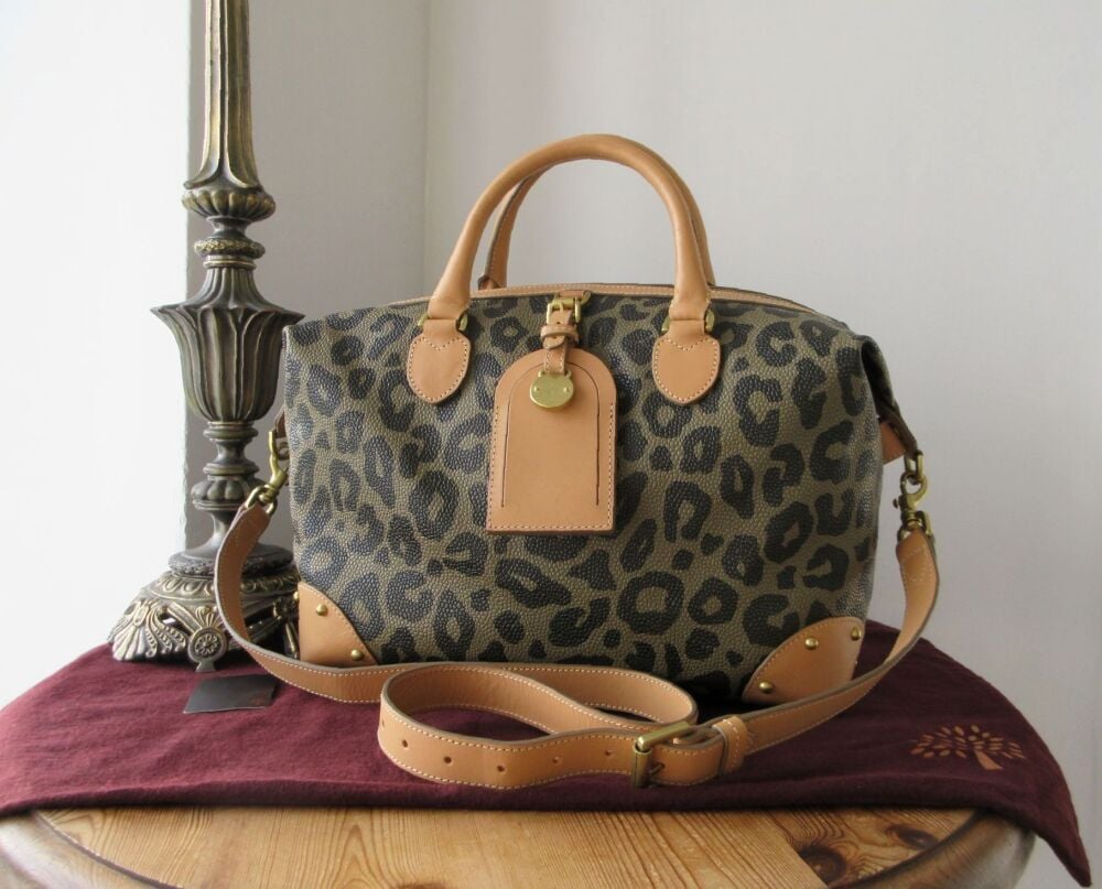 Mulberry Small Clipper Duffle in Leopard Print Bird's Nest Scotchgrain