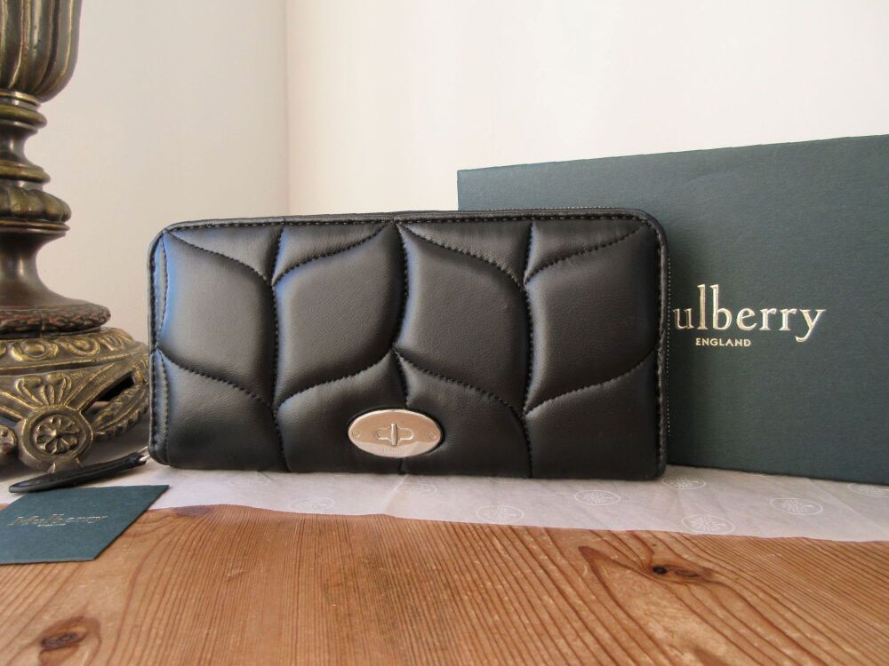 Mulberry Softie Long Zip Around 8 Card Wallet in Black Quilted Calf Nappa