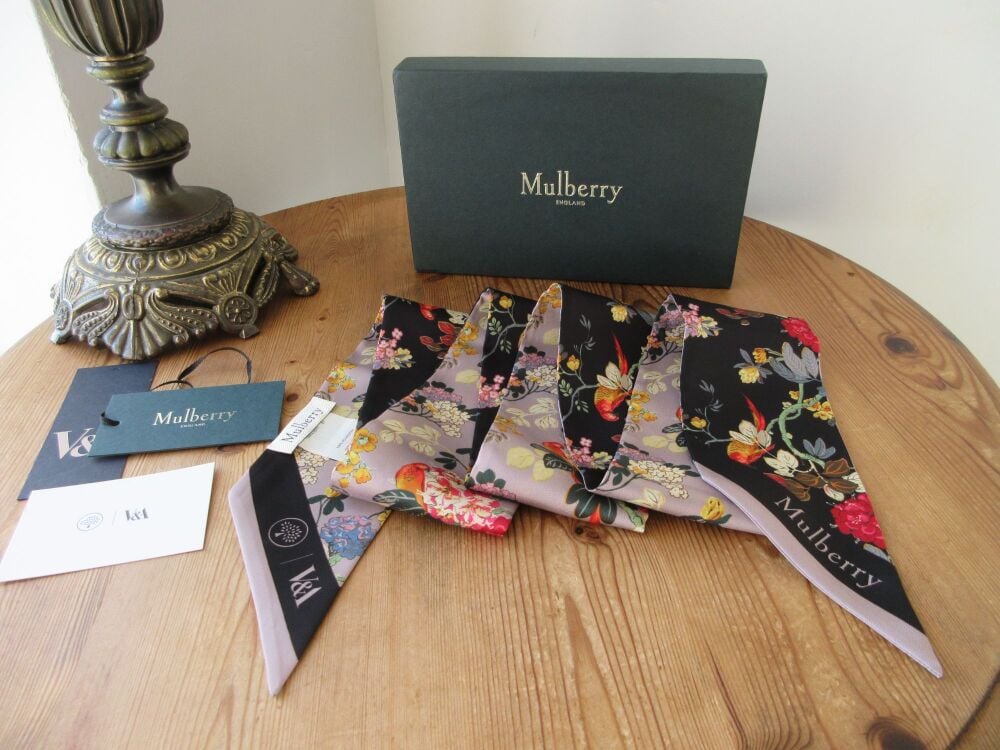 Mulberry V&A Limited Edition Parrot Print Medium Sized Twilly Scarf - New