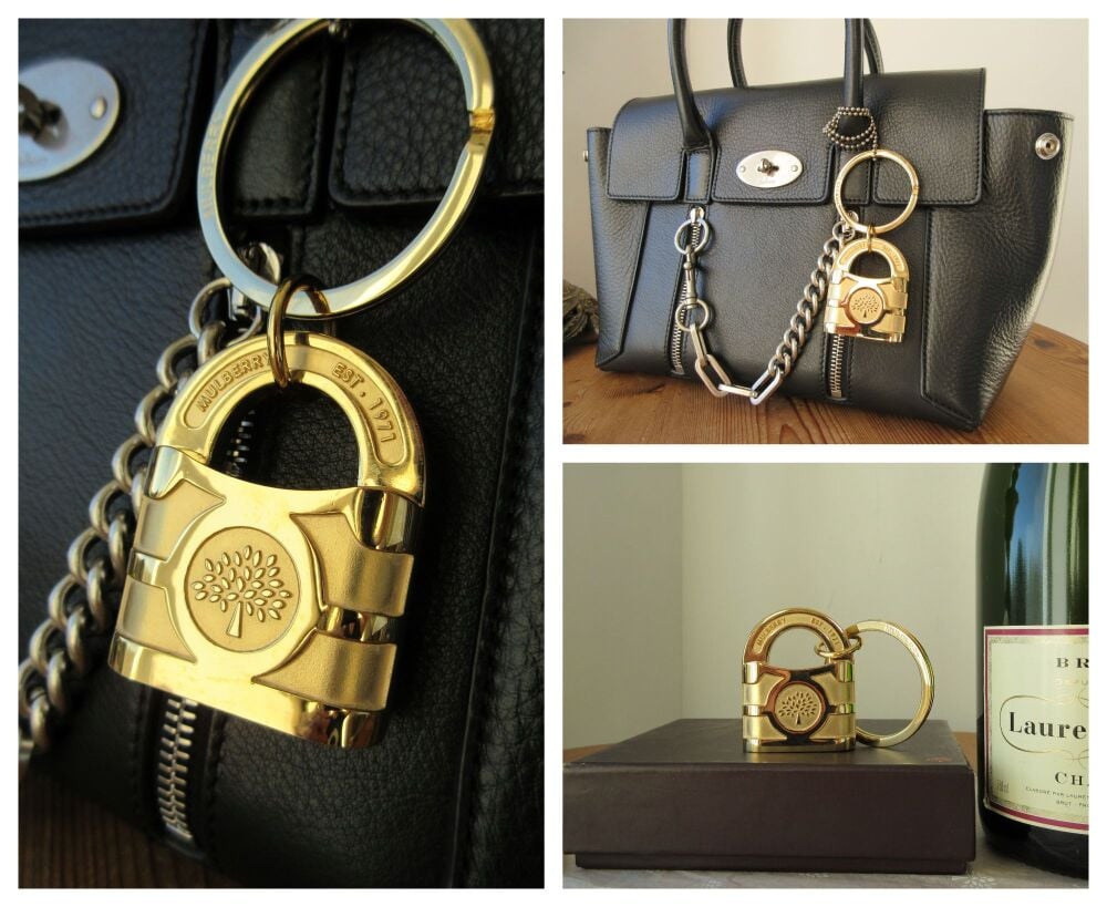 Mulberry Oversized Padlock Keyring Bag Charm in Pale Gold