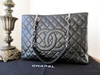 Chanel Classic GST Grand Shopper Tote in Black Caviar with Shiny Silver Har