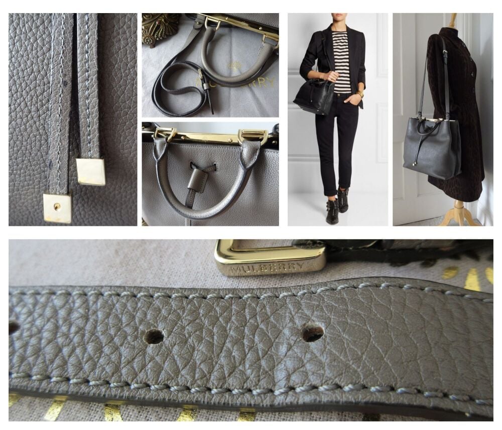 Mulberry Kensington Drawstring Satchel in Mole Grey Small Classic Grain