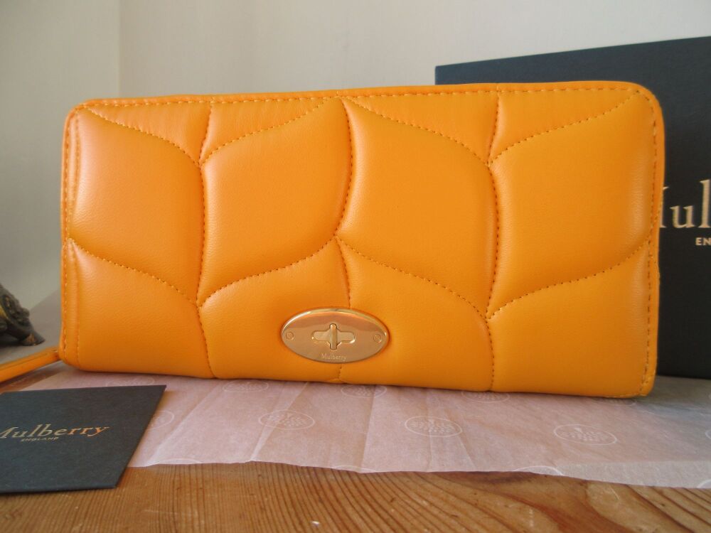 Mulberry Softie Long Zip Around 8 Card Wallet in Double Yellow Quilted Calf Nappa