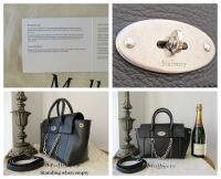 Mulberry Small Coca Bayswater Satchel with Zips and Chain in Black Smooth C