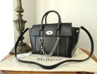 Mulberry Small Coca Bayswater Satchel with Zips and Chain in Black Smooth C