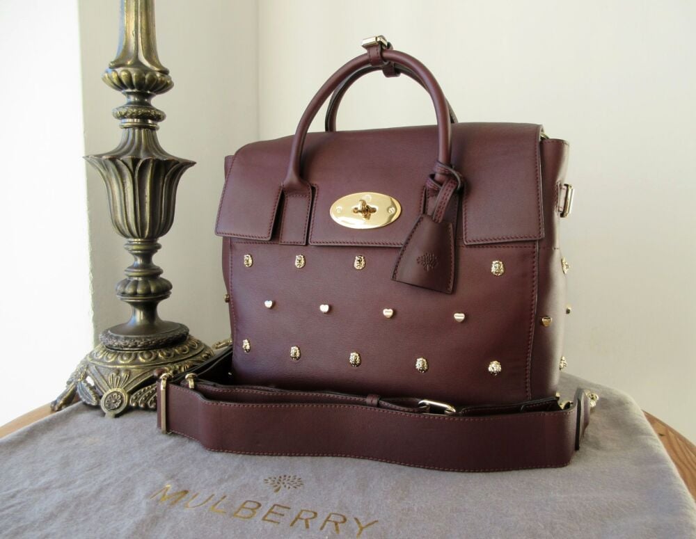 Mulberry Limited Edition Cara Medium with Lion & Heart Rivets in Oxblood Silky Classic Calf Leather
