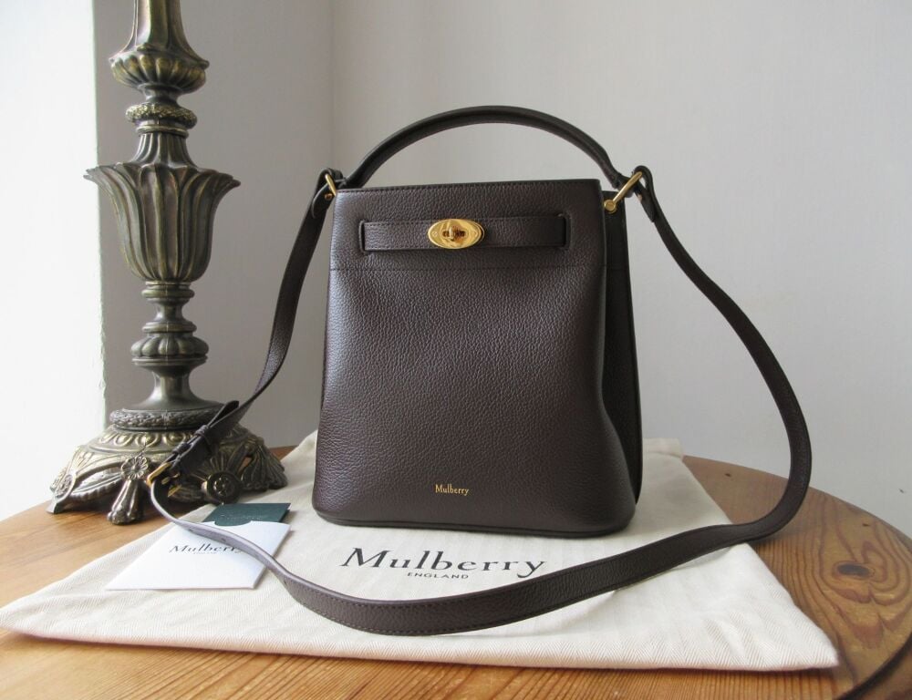 Mulberry Islington Bucket Bag in Ebony Brown Small Classic Grain
