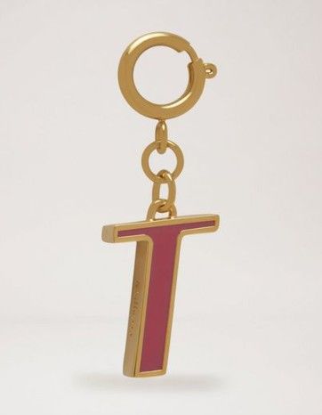 Mulberry Alphabet Bagcharm Letter T in Red Berry Enamel and Shiny Golden Brass - New