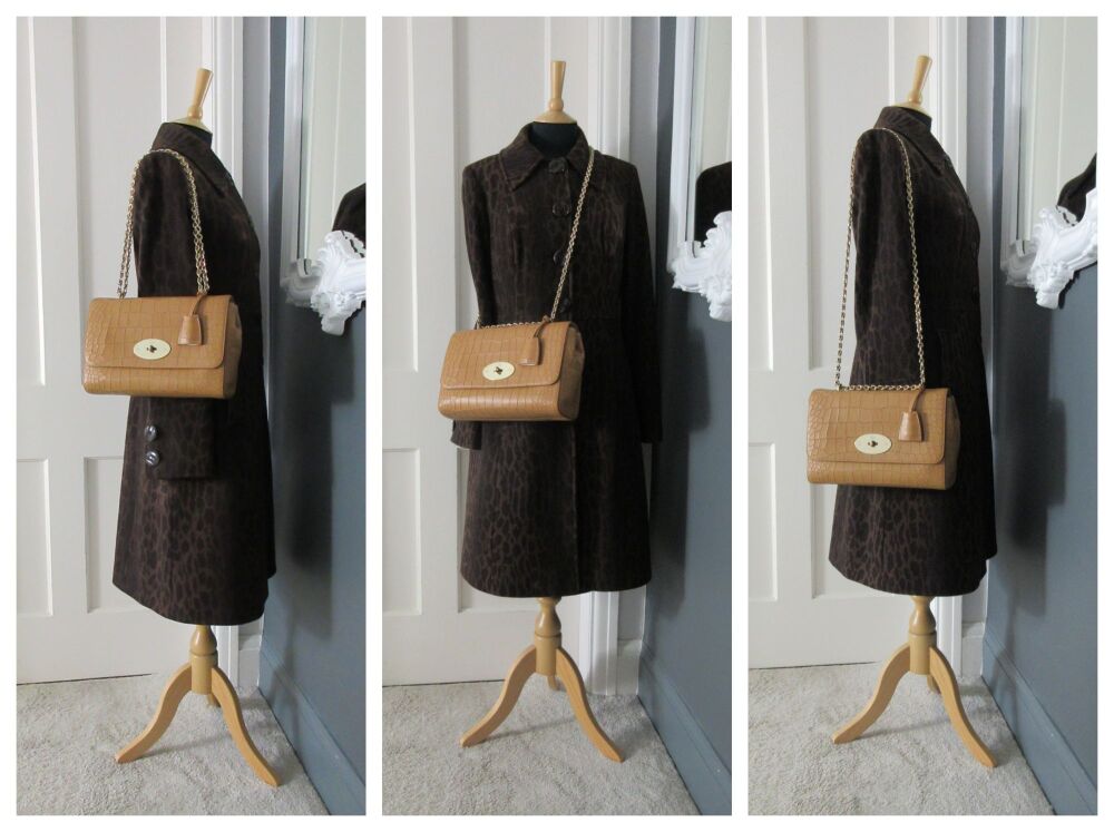 Mulberry Medium Lily in Camel Deep Embossed Croc Print Calfskin with Shiny Gold Hardware