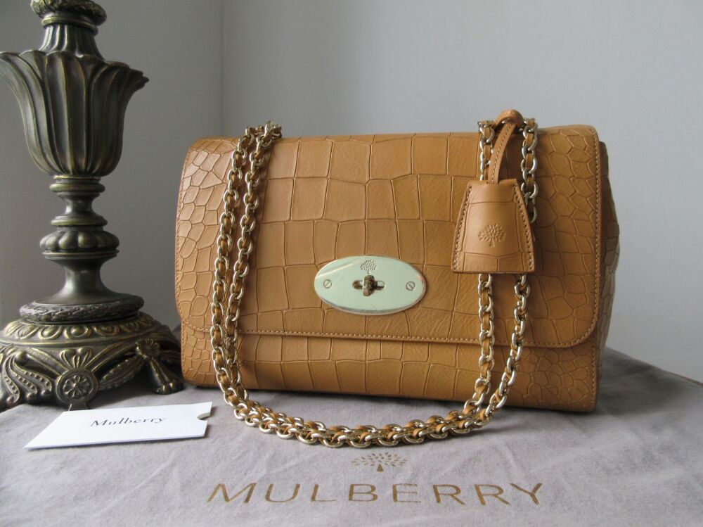 Mulberry Medium Lily in Camel Deep Embossed Croc Print Calfskin with Shiny Gold Hardware