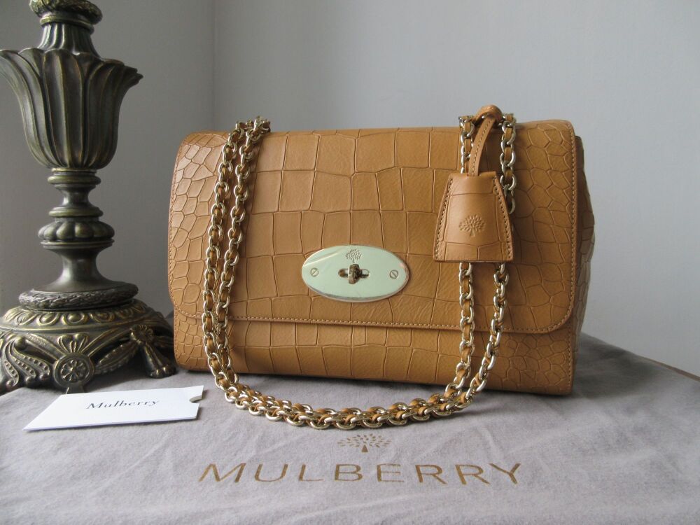 Mulberry Medium Lily in Camel Deep Embossed Croc Print Calfskin with Shiny Gold Hardware