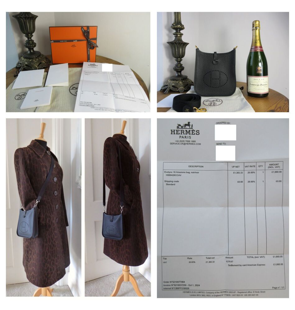 Hermés Evelyne TPM Mini 16 Amazone in Black Taurillon Clemence with Gold Hardware