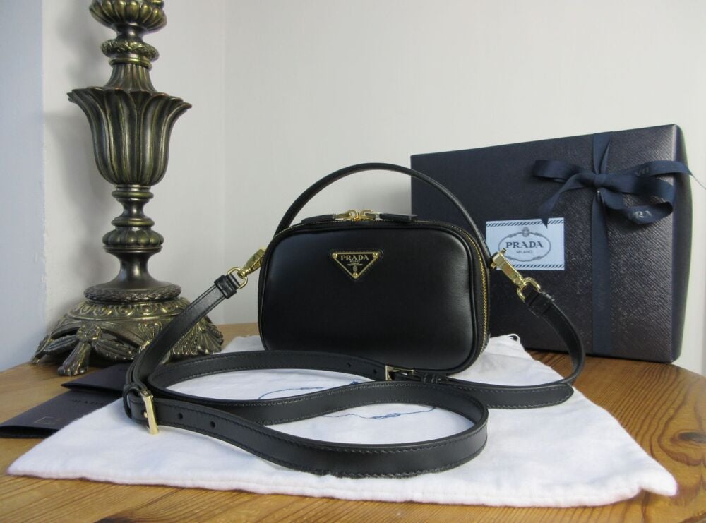 Prada Odette Twin Zipped Mini Bag in Smooth Black Calfskin
