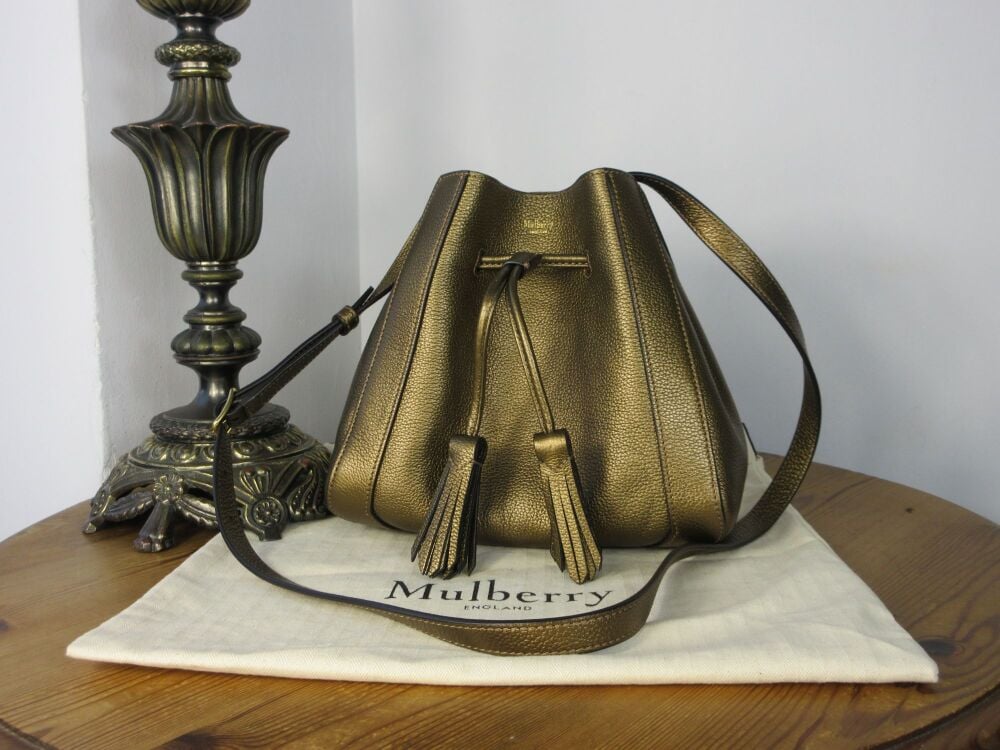 Mulberry Mini Millie Bucket Bag in Metallic Bronze Small Grain Leather