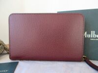 Mulberry Medium Zip Around Wallet in Oxblood Cross Grain Leather - New