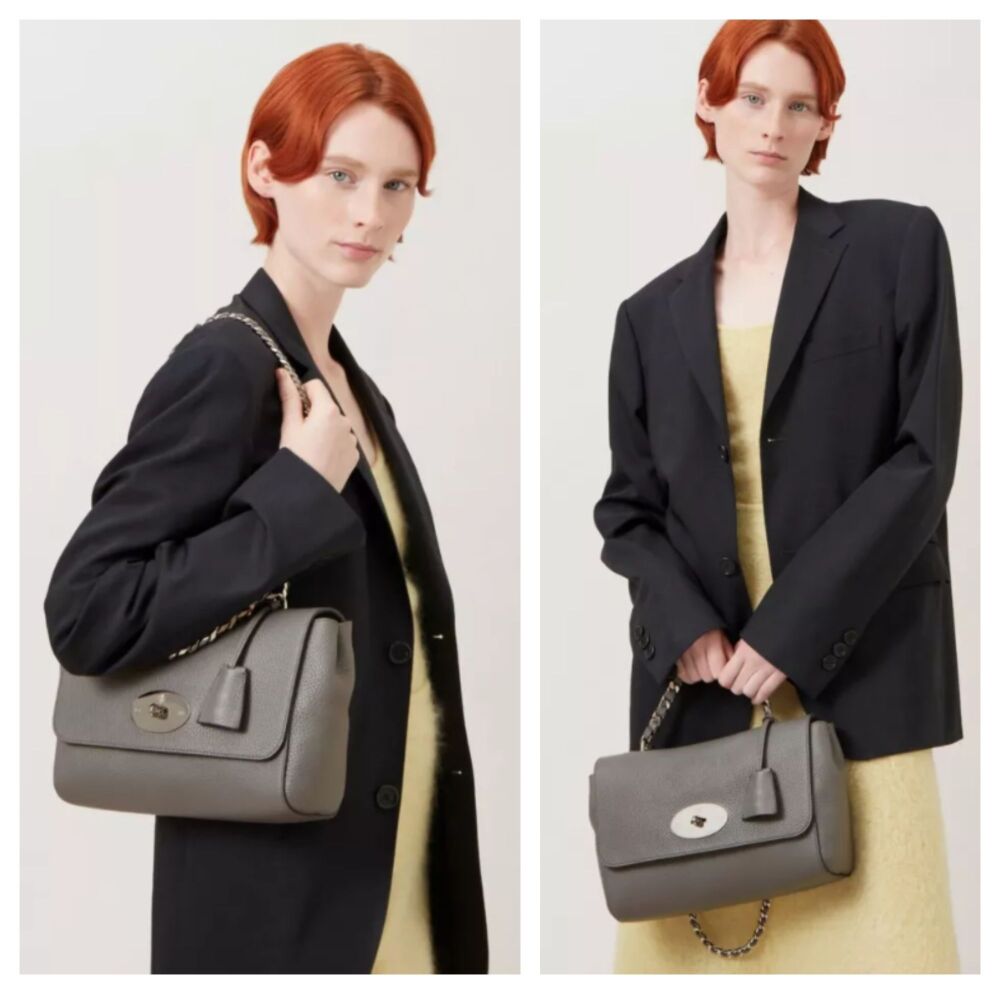 Mulberry Top Handle Medium Lily in Charcoal Heavy Grain with Shiny Silver Hardware