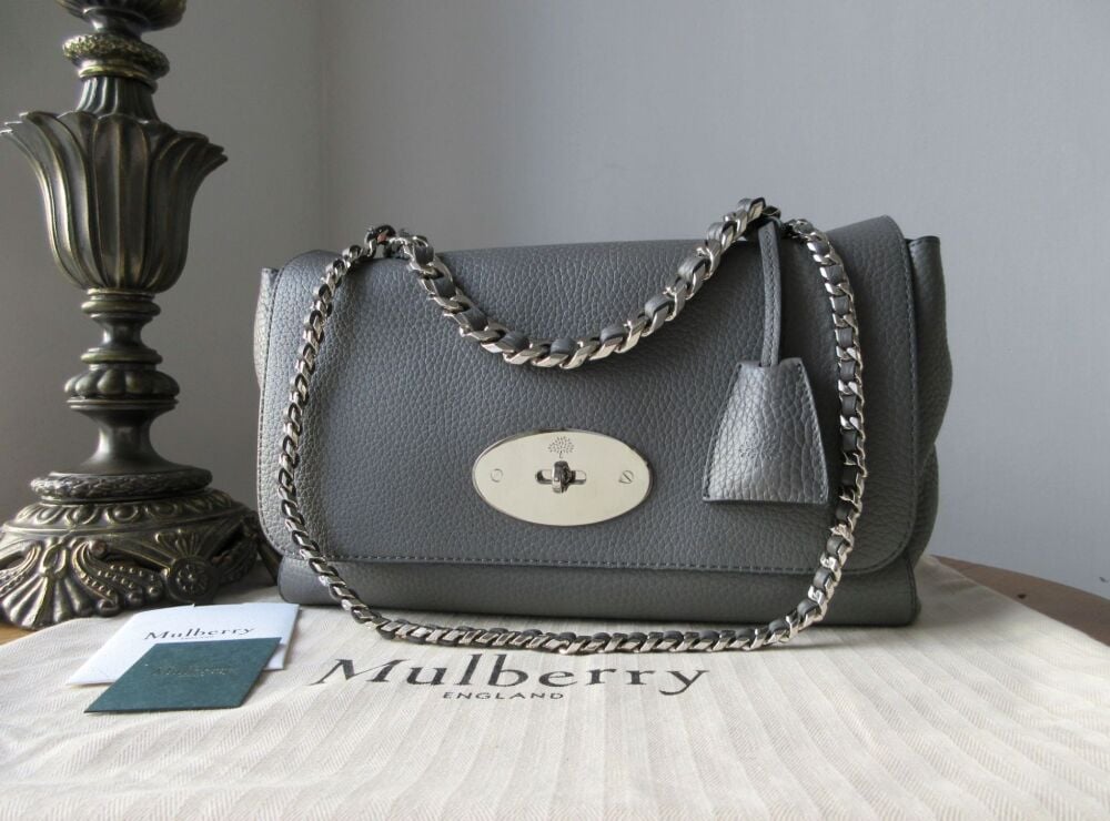 Mulberry Top Handle Medium Lily in Charcoal Heavy Grain with Shiny Silver Hardware