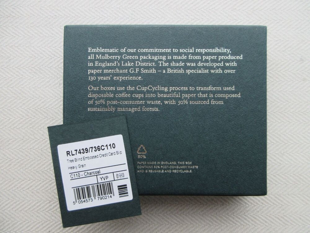 Mulberry Tree Embossed Card Slip Case in Charcoal Heavy Grain with Azure Blue -  New