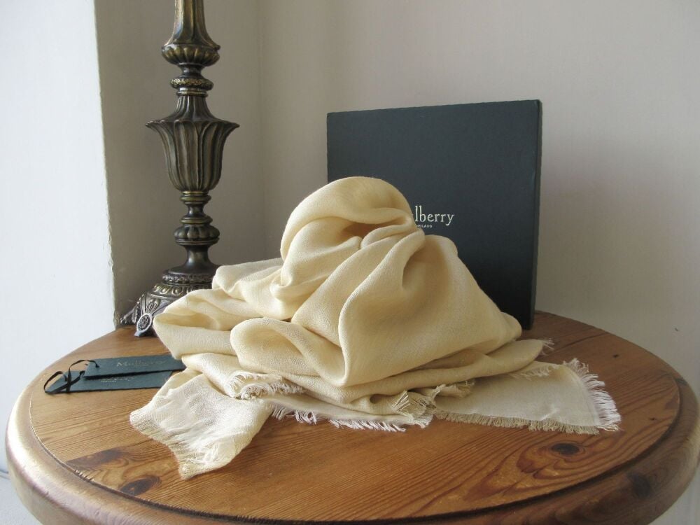Mulberry Tamara Square Scarf Sparkle Wrap in Metallic Cream Modal Cotton Blend - New*