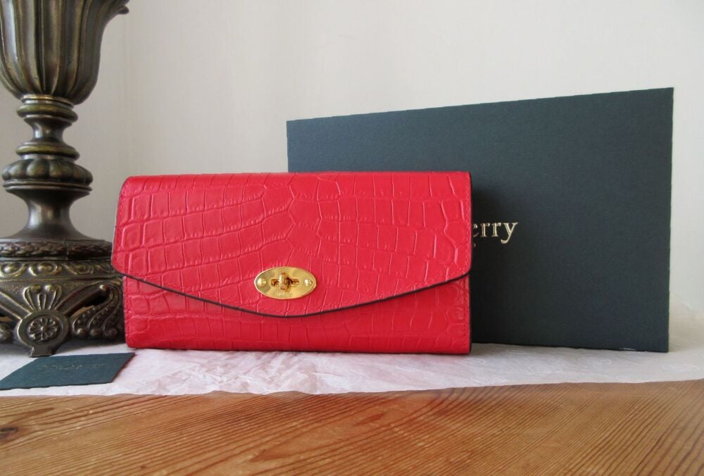 Mulberry Darley Continental Wallet in Ruby Red Croc Embossed Nappa  - New*
