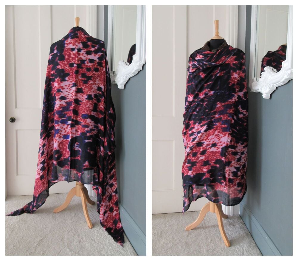 Mulberry Loopy Leopard Large Scarf Wrap in Purple Plum Bamboo Soya Mix