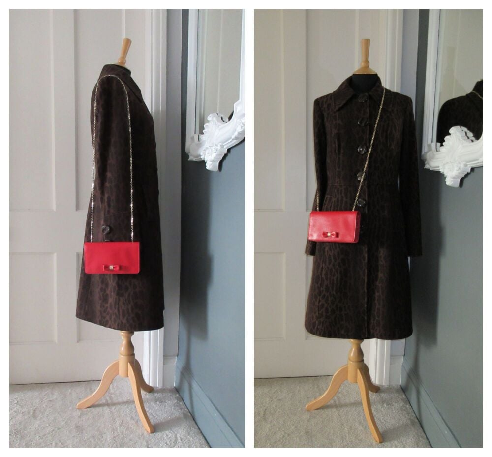 Mulberry Bow Shoulder Clutch Wallet on Chain in Bright Red Shiny Goat Leather