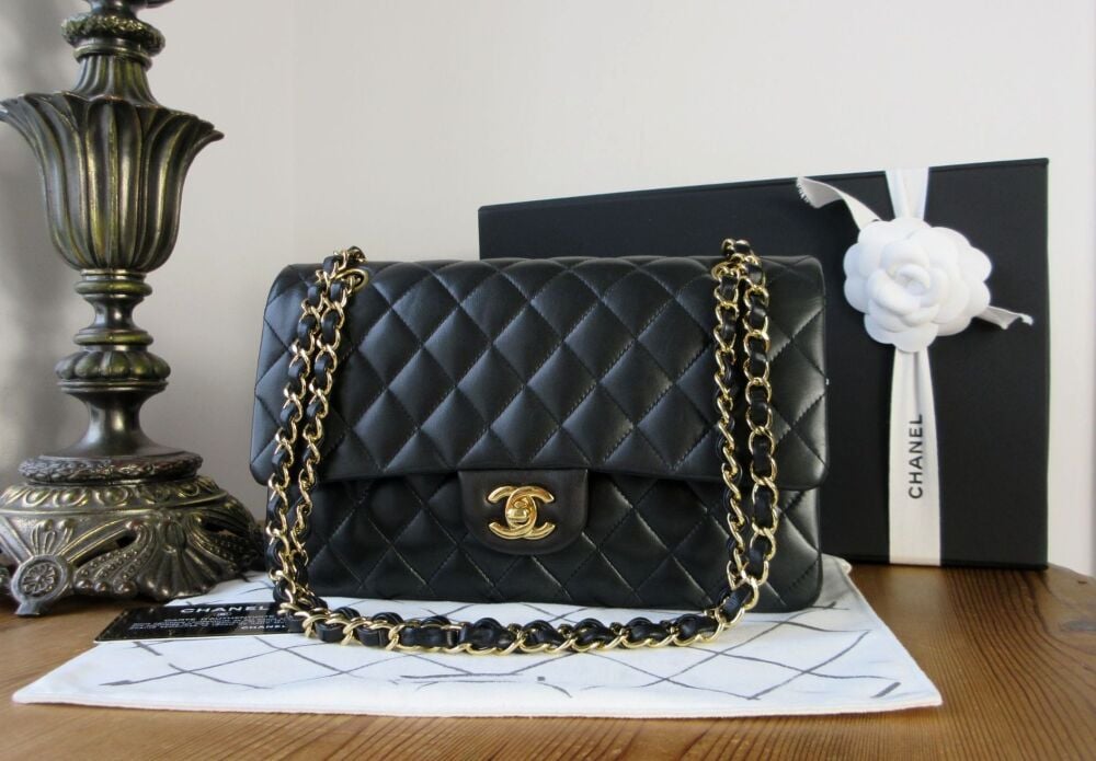 Chanel Timeless Classic Medium 2.55 Double Flap in Black Lambskin with Gold Hardware