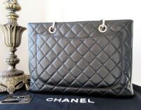 Chanel Classic Grand Shopping Tote GST in Black Caviar with Silver Hardware