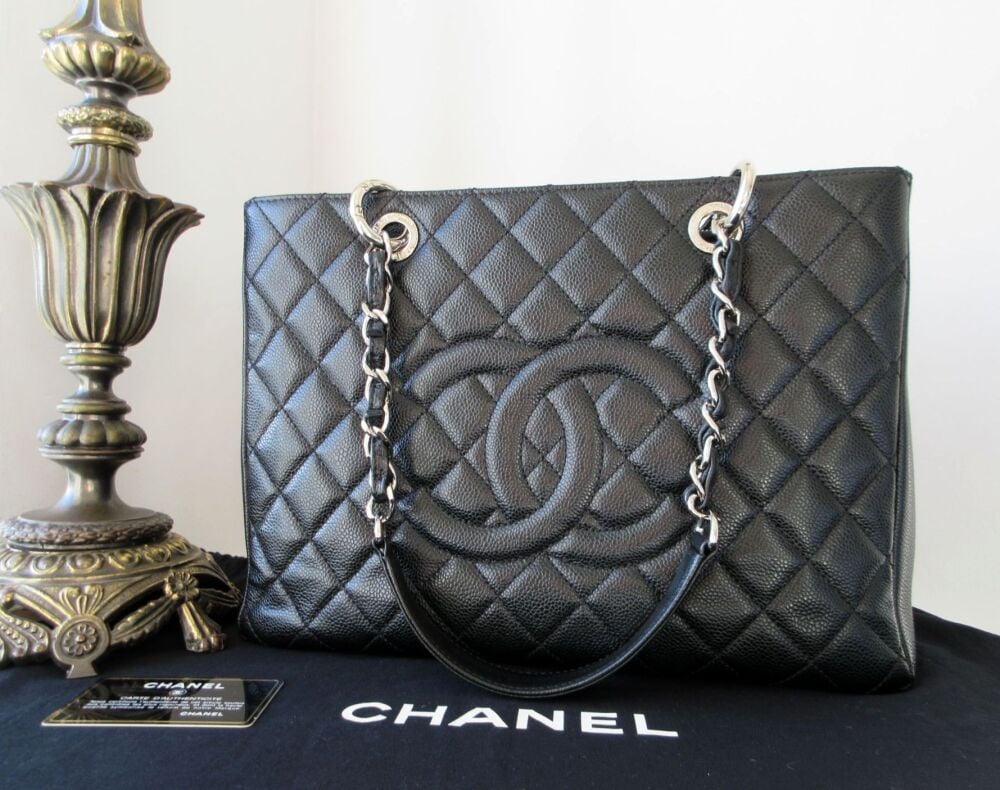 Chanel Classic Grand Shopping Tote GST in Black Caviar with Silver Hardware