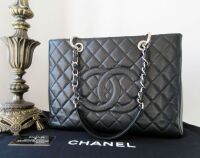 Chanel Classic Grand Shopping Tote GST in Black Caviar with Silver Hardware