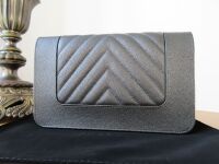 Chanel Wallet on Chain WOC in Chevron Quilted Gunmetal Caviar