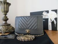 Chanel Wallet on Chain WOC in Chevron Quilted Gunmetal Caviar