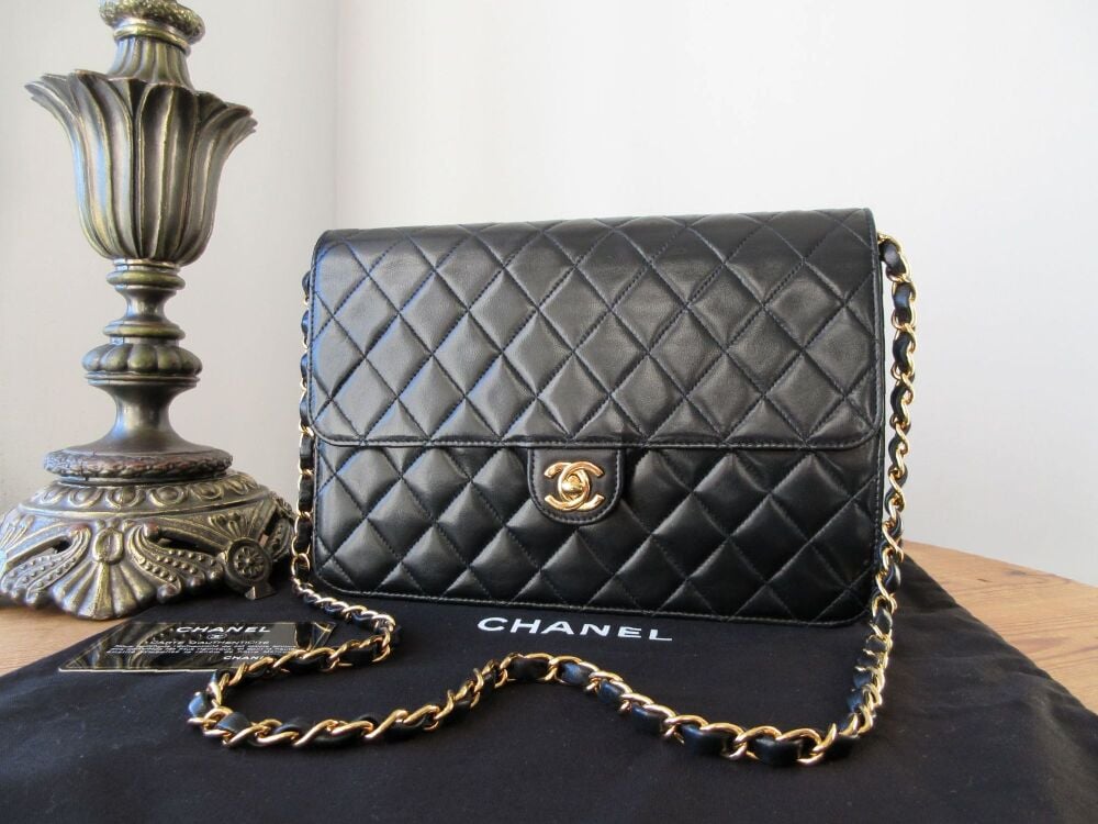 Chanel Vintage Clutch with Chain CWC in Black Lambskin with 24K Gold Hardware
