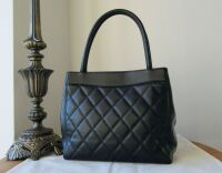 Chanel Vintage Small Tote in Black Quilted Calfskin with Shiny Silver Hardw