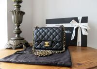 Chanel Classic Mini Square Flap in Black Lambskin with Gold Hardware