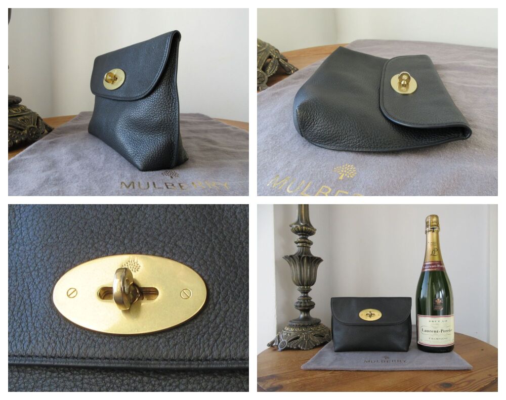 Mulberry Classic Postmans Locked Cosmetic Pouch in Black Natural Vegetable Tanned Leather