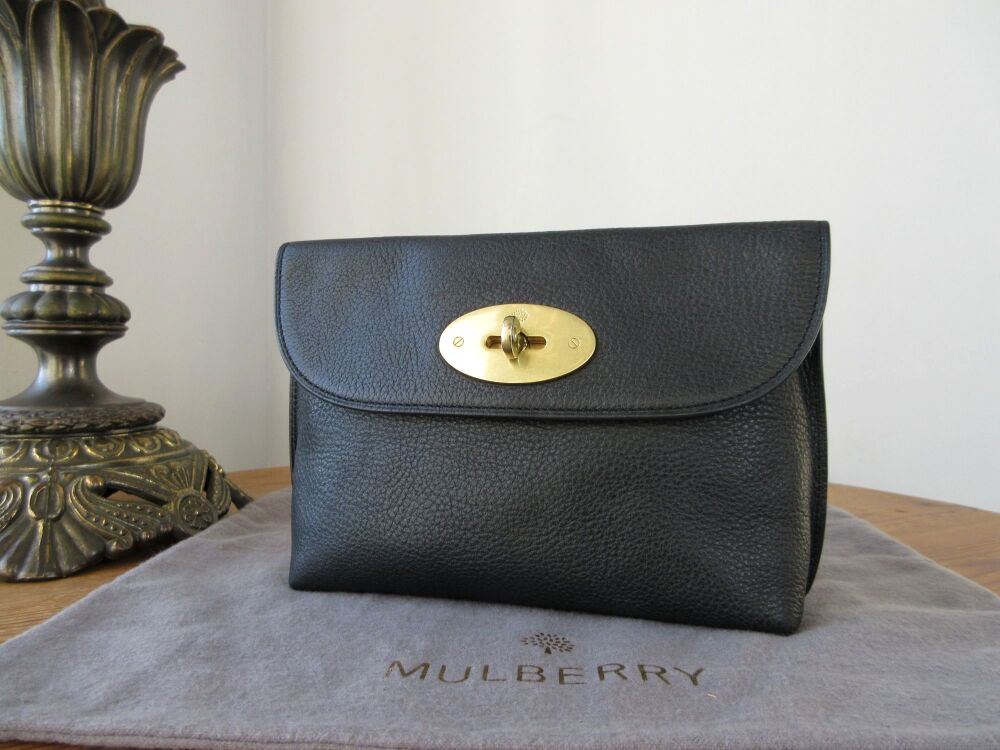 Mulberry Classic Postmans Locked Cosmetic Pouch in Black Natural Vegetable Tanned Leather