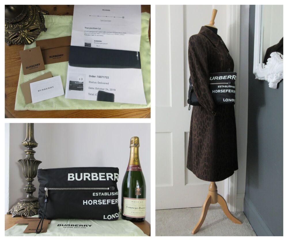 Burberry Horseferry Print Large Zipped Pouch Clutch Bag in Black Nylon and Calfskin - As New*