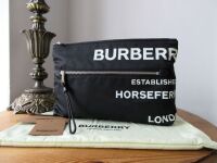 Burberry Horseferry Print Large Zipped Pouch Clutch Bag in Black Nylon and 